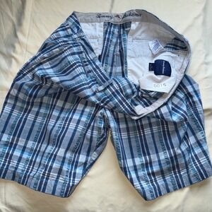 Tommy Bahama Mens 42 Blue Plaid Textured Stripe Flat Front Shorts